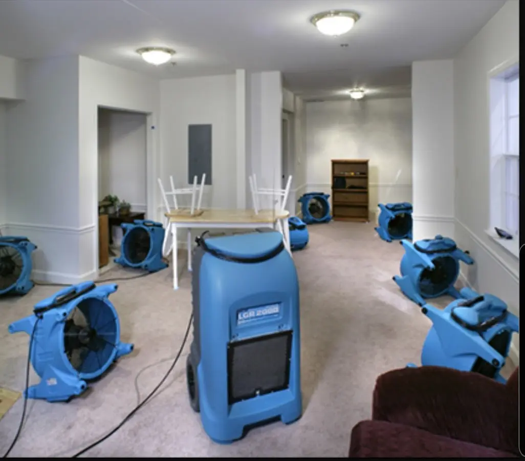 Air movers and dehumidifier setup for Water Extraction & Removal in Notre Dame